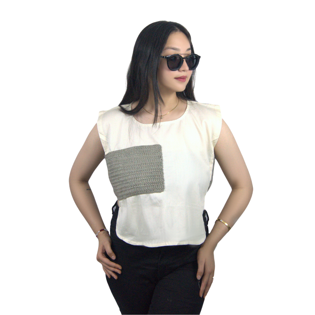 Handcrafted Cotton Sleeveless Top with Crochet Patch