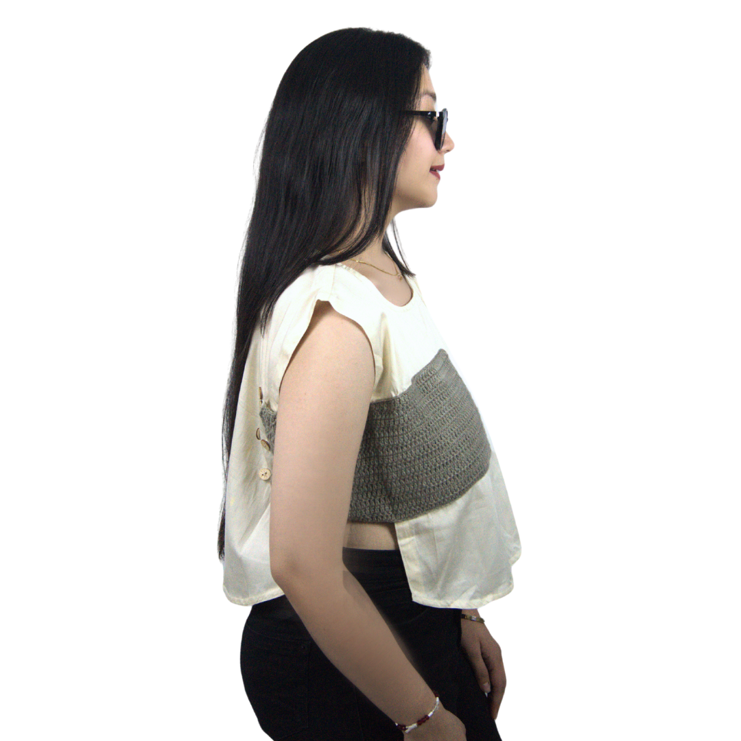 Handcrafted Cotton Sleeveless Top with Crochet Patch