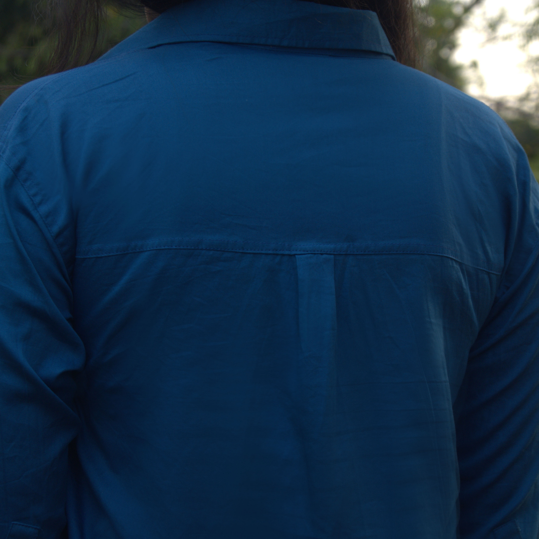 Take It Easy Hand-Embroidered Teal Cotton Shirt