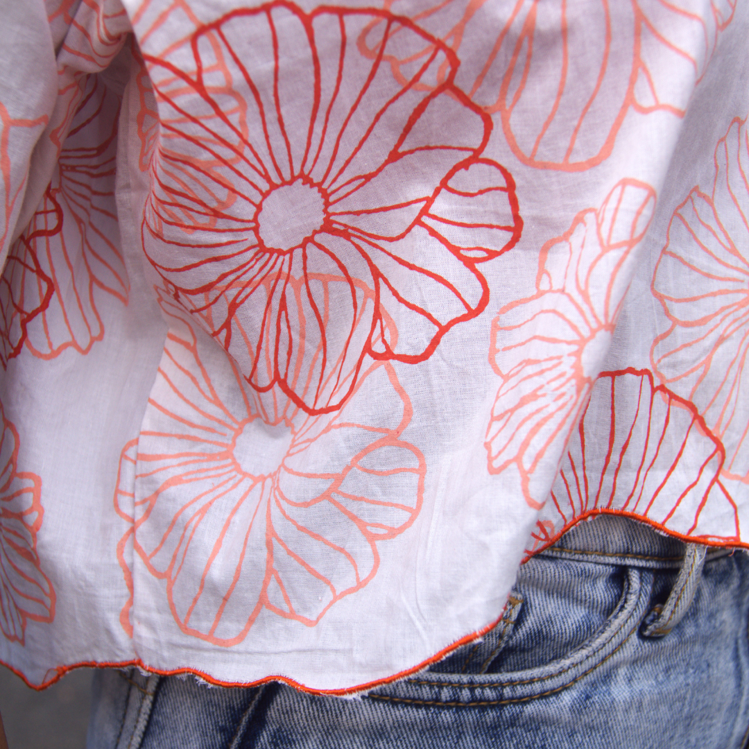 Coral Bloom Handblock Printed Crop Shirt