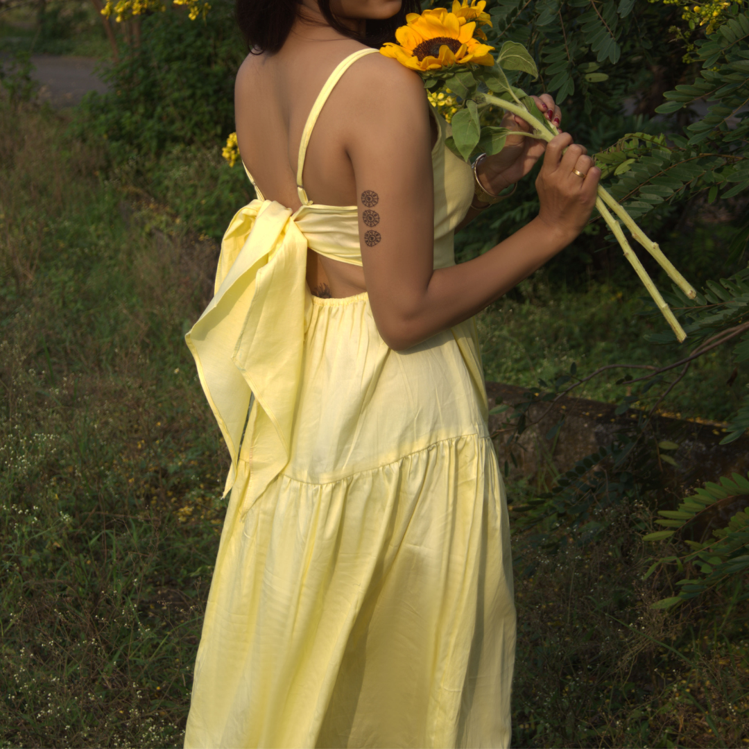 Butter Yellow Tiered Midi Dress