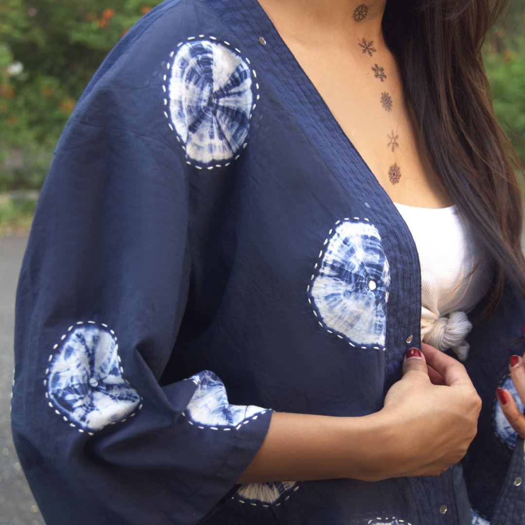 Indigo Blue Handcrafted Shibori Cotton Jacket