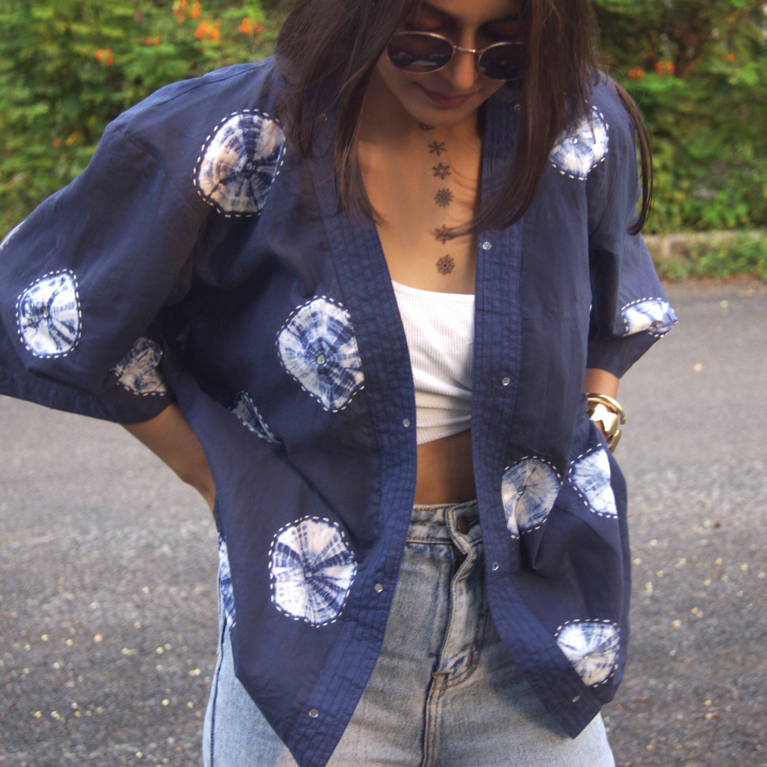 Indigo Blue Handcrafted Shibori Cotton Jacket