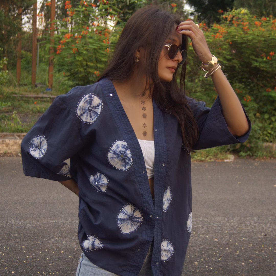 Indigo Blue Handcrafted Shibori Cotton Jacket