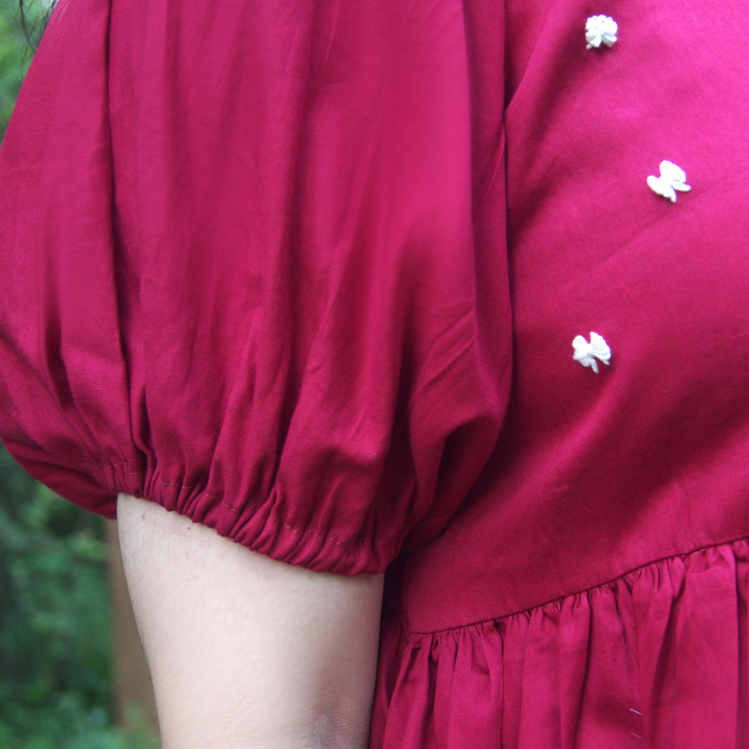 Cranberry Red Embroidered Cotton Peplum Top