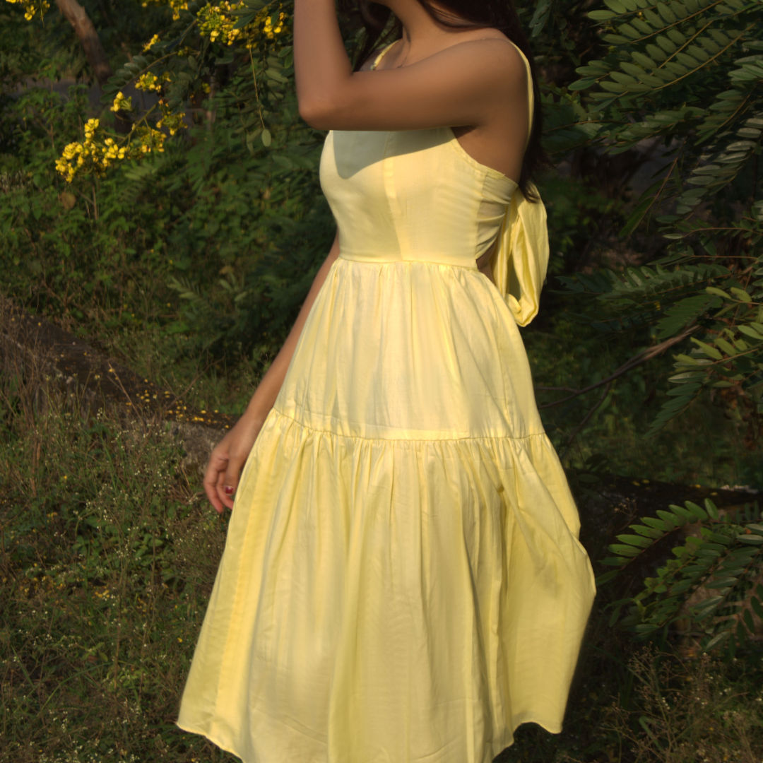 Butter Yellow Tiered Midi Dress