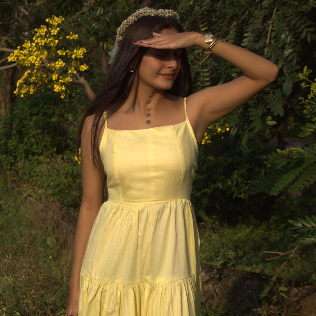 Butter Yellow Tiered Midi Dress