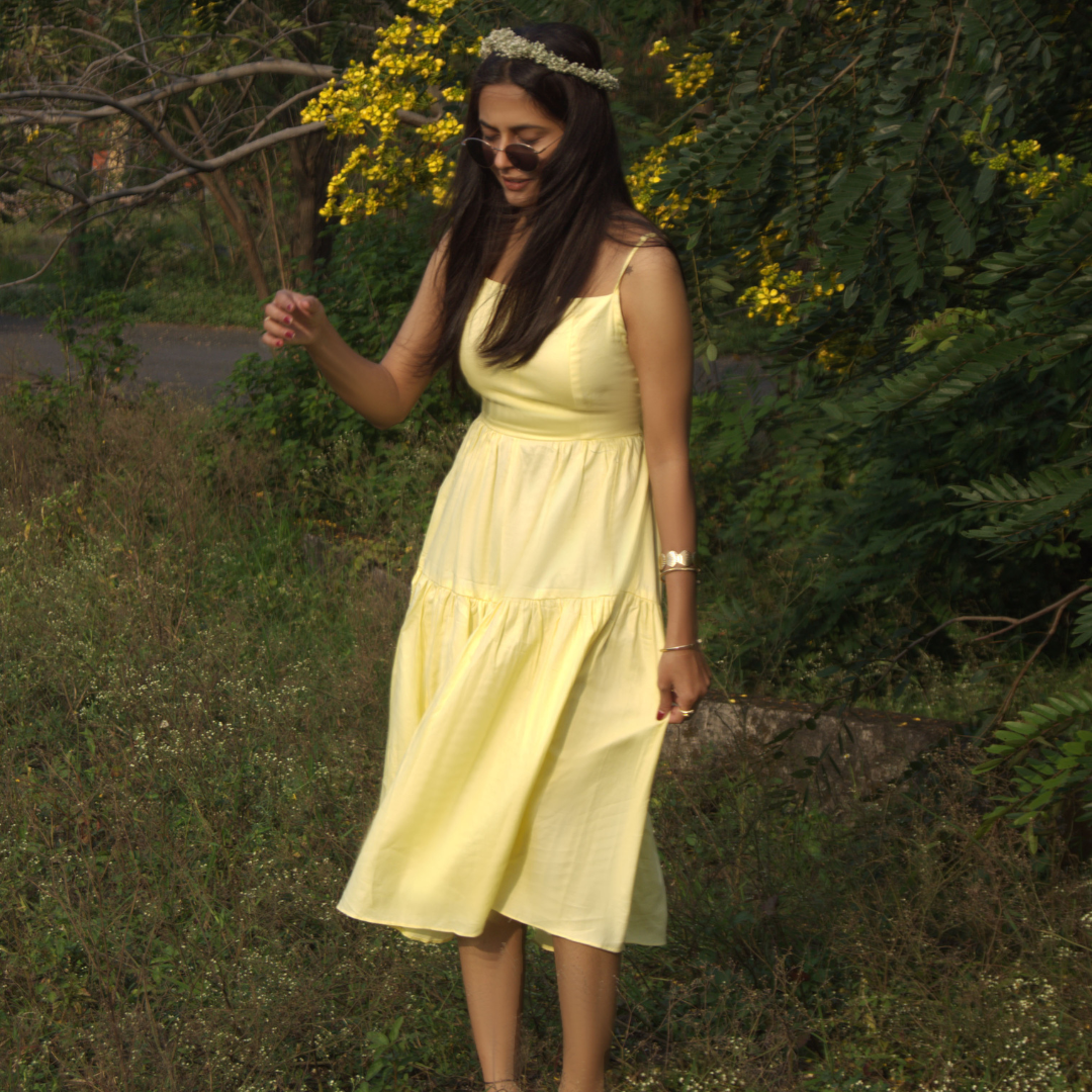 Butter Yellow Tiered Midi Dress