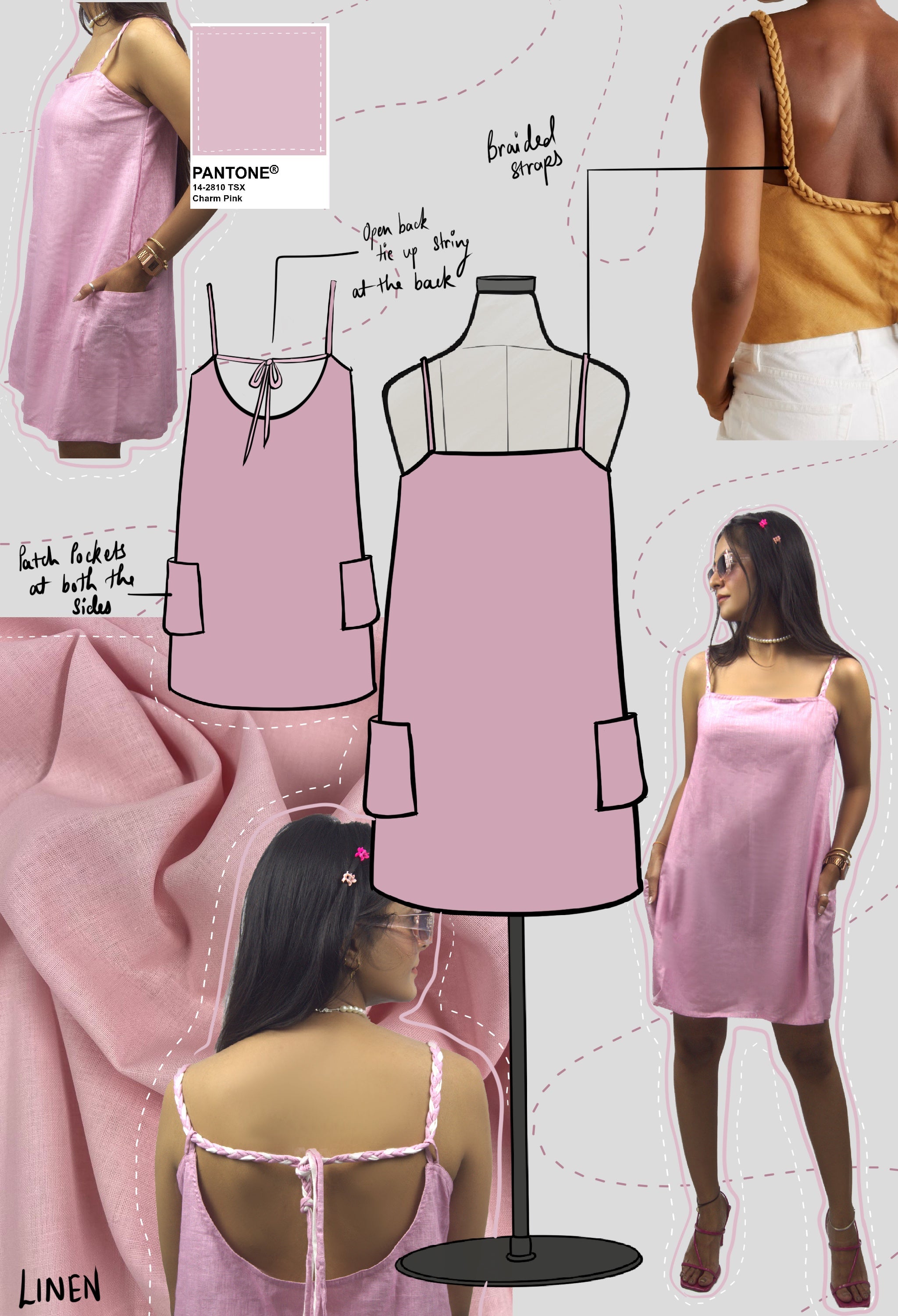 Linen A-Line Dress – Open-Back with Braided Tie Straps