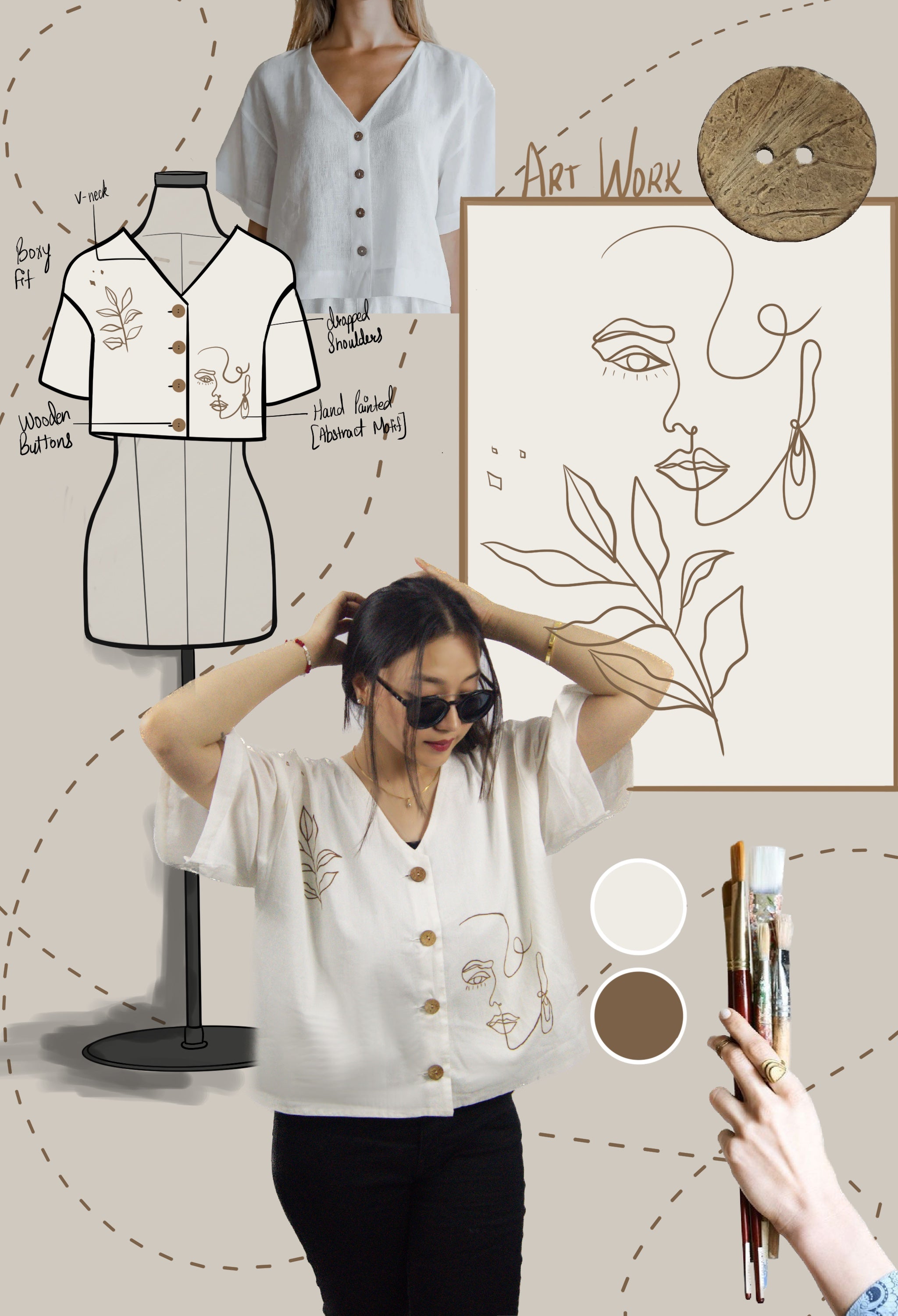 Cotton Button-Down Shirt –  with Hand Painting (Relaxed Fit)