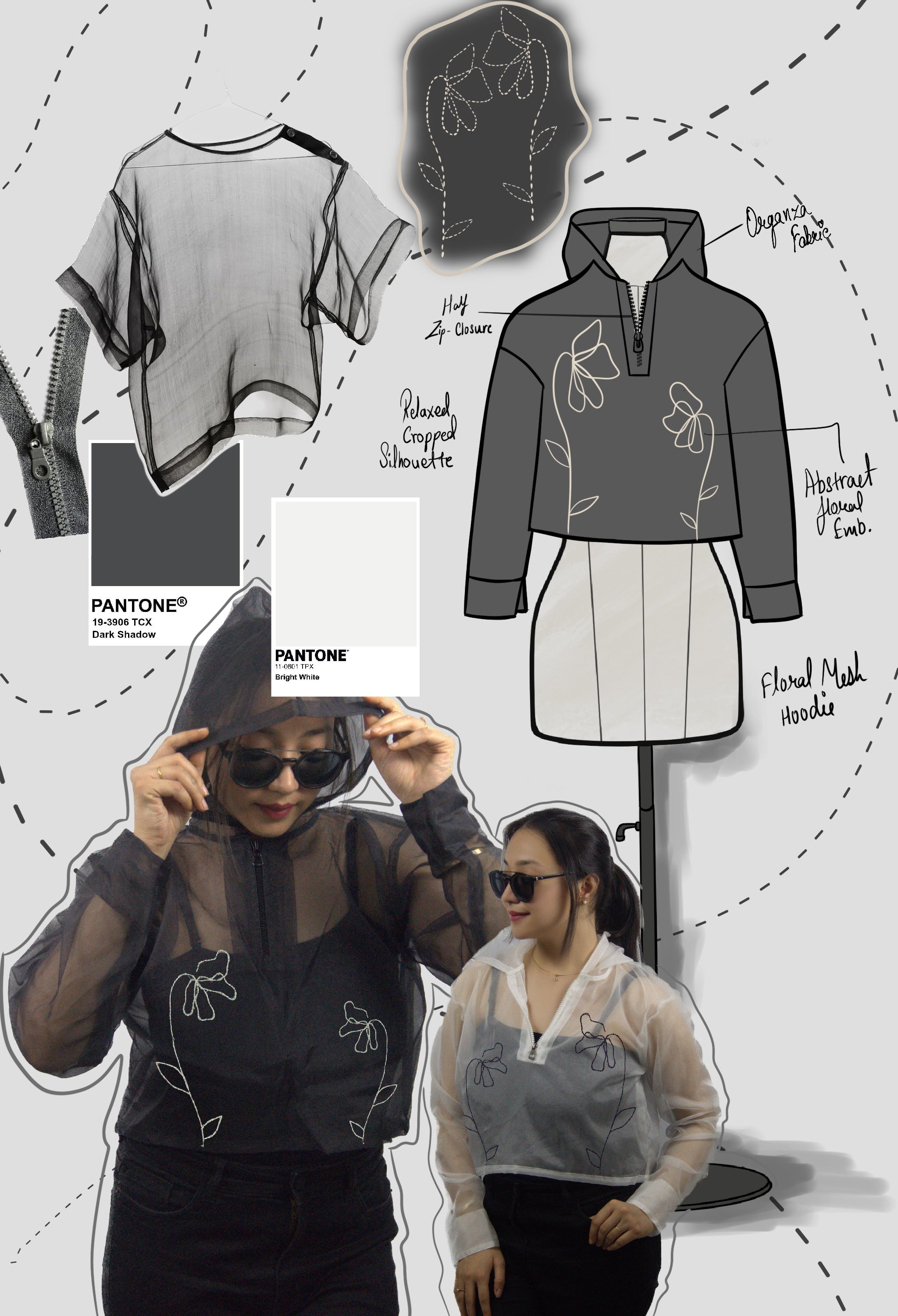 Hand Embroidered Sheer Organza Hoodie