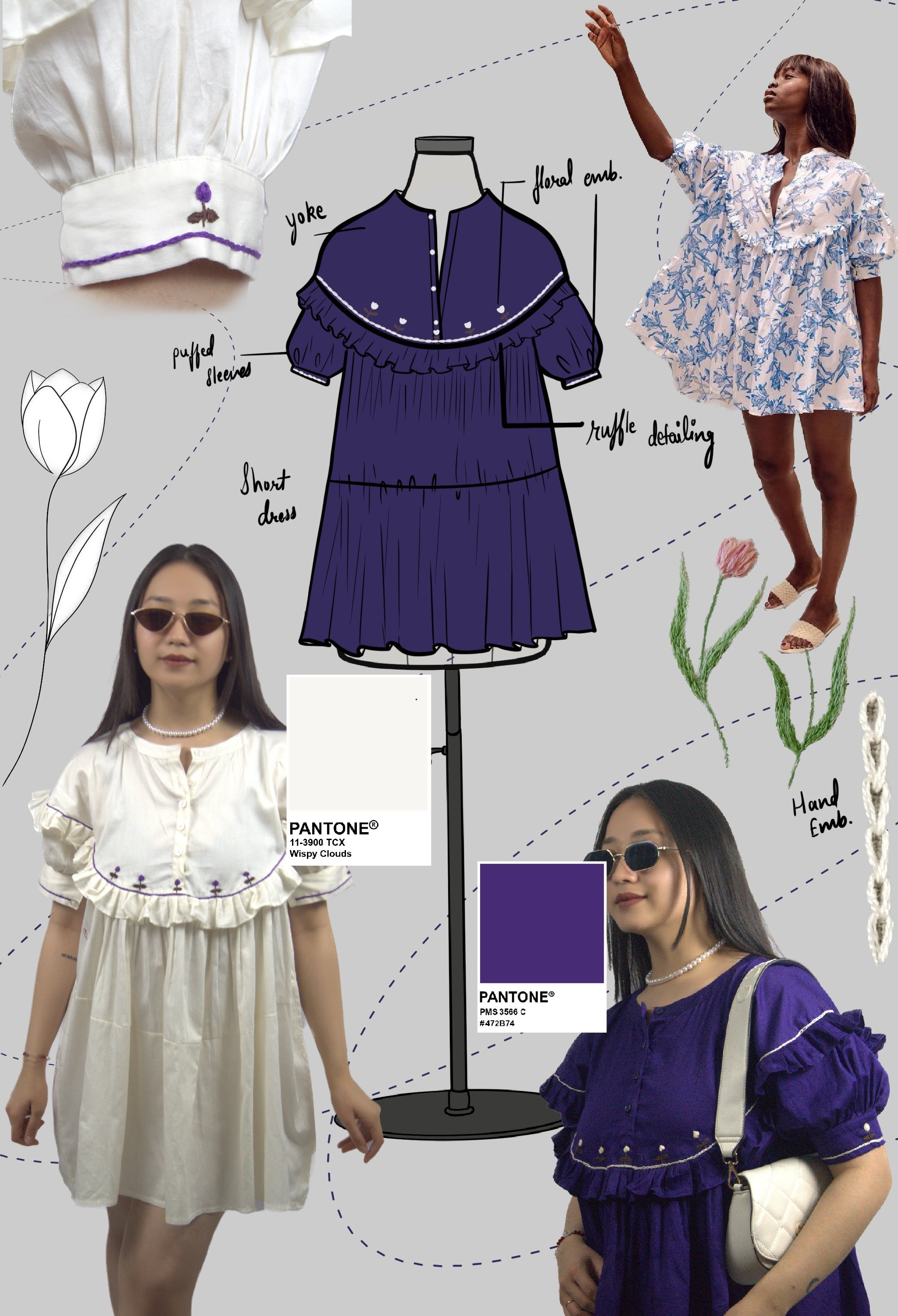 Embroidered Ruffle Short Loose Fit Dress