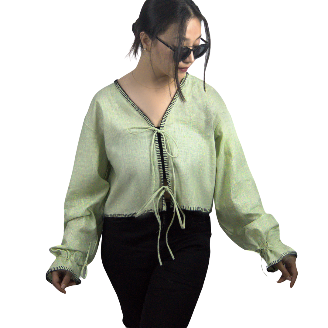 Hand embroidered Linen Tie-Up top (Relaxed Fit )