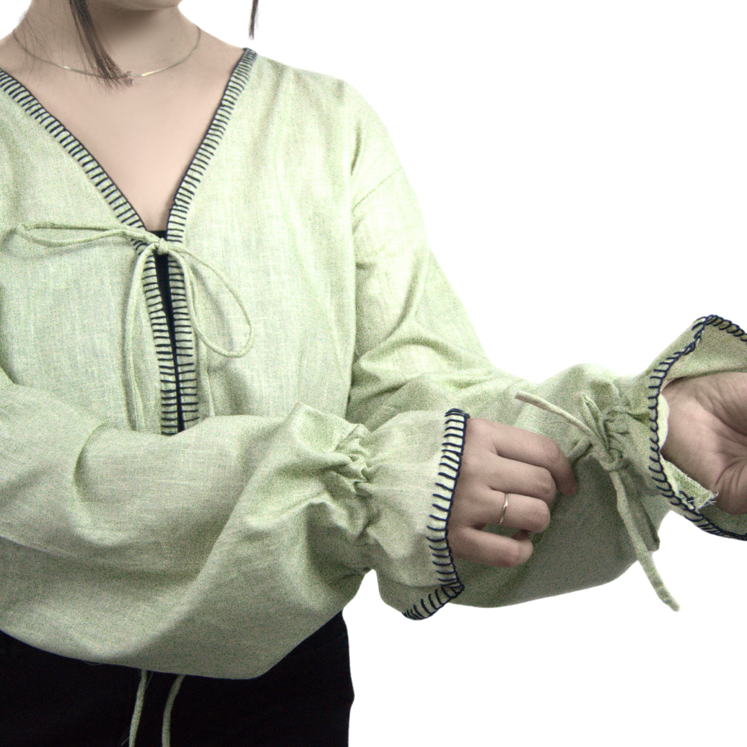 Hand embroidered Linen Tie-Up top (Relaxed Fit )