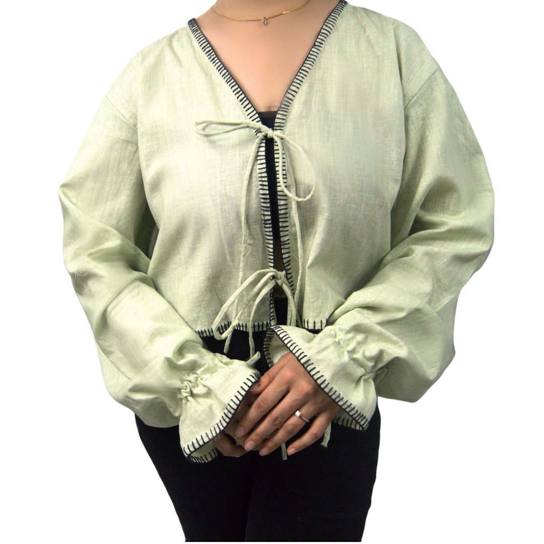 Hand embroidered Linen Tie-Up top (Relaxed Fit )