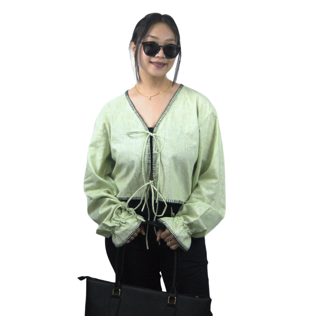 Hand embroidered Linen Tie-Up top (Relaxed Fit )