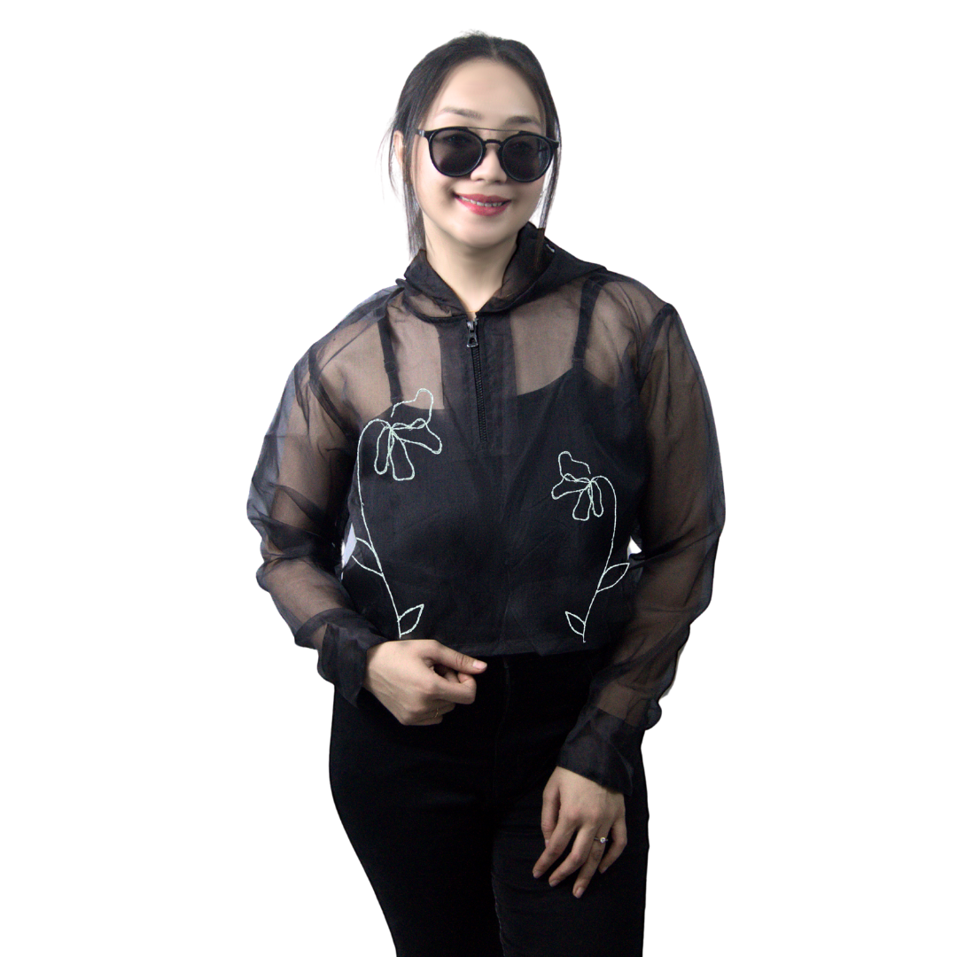 Hand Embroidered Sheer Organza Hoodie