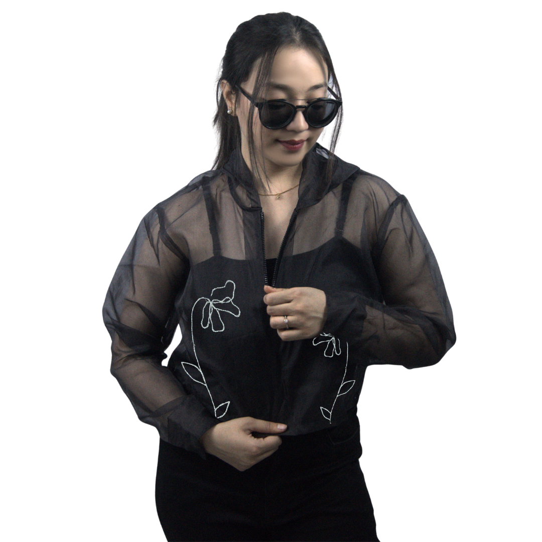 Hand Embroidered Sheer Organza Hoodie