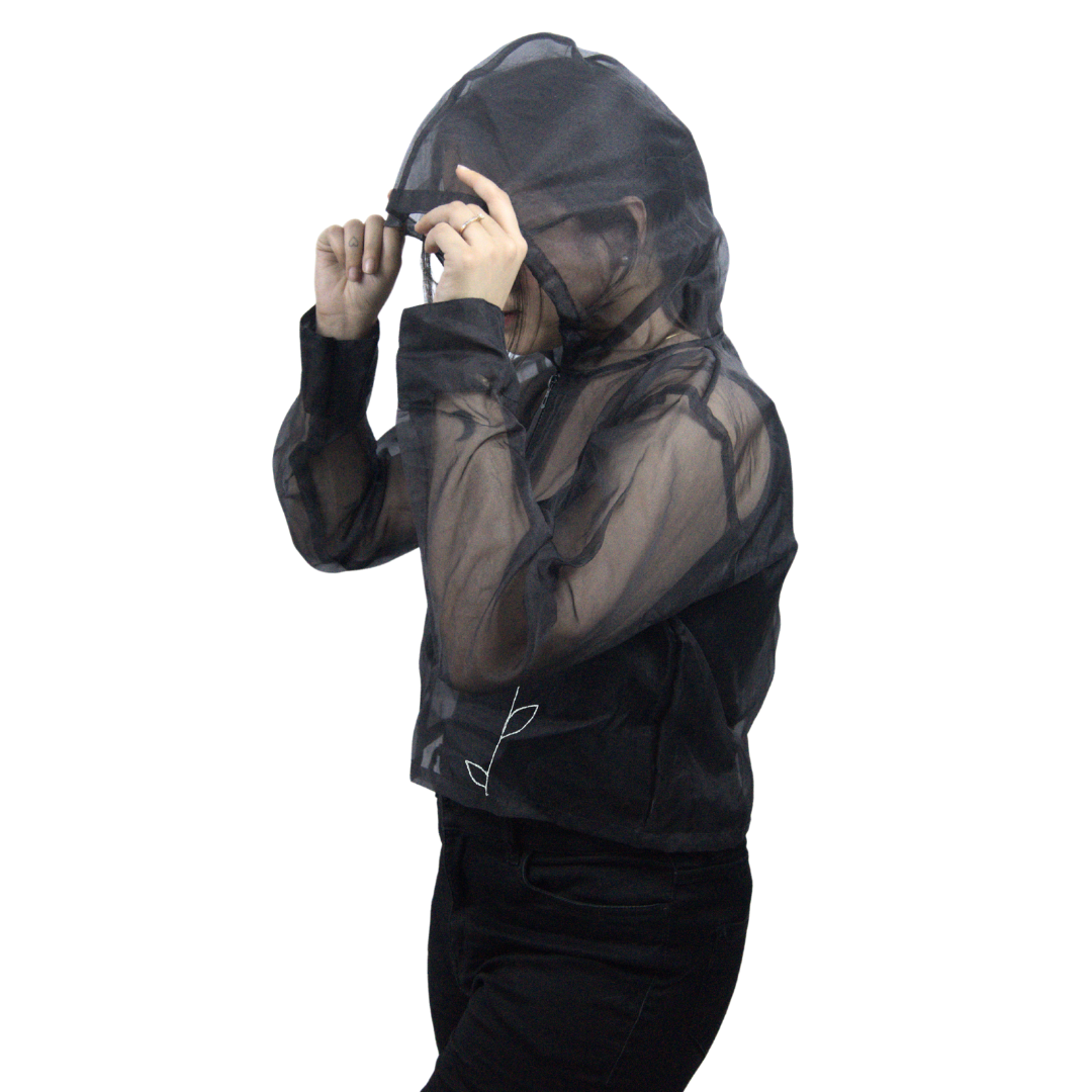 Hand Embroidered Sheer Organza Hoodie