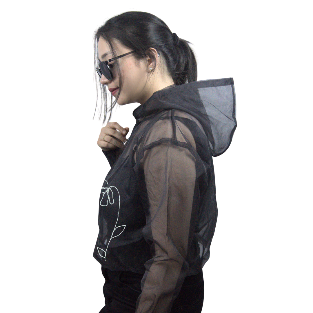 Hand Embroidered Sheer Organza Hoodie