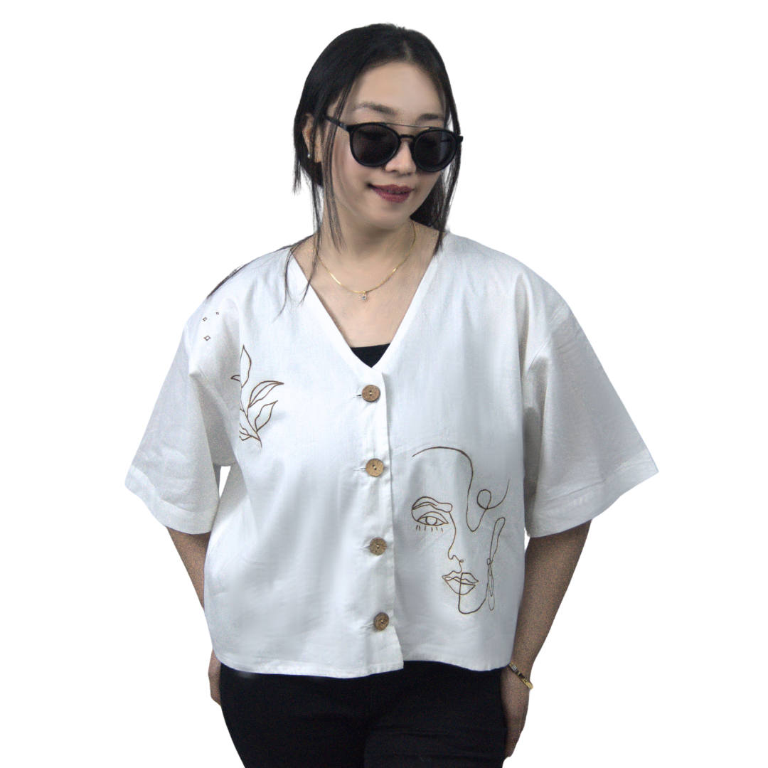 Cotton Button-Down Shirt –  with Hand Painting (Relaxed Fit)