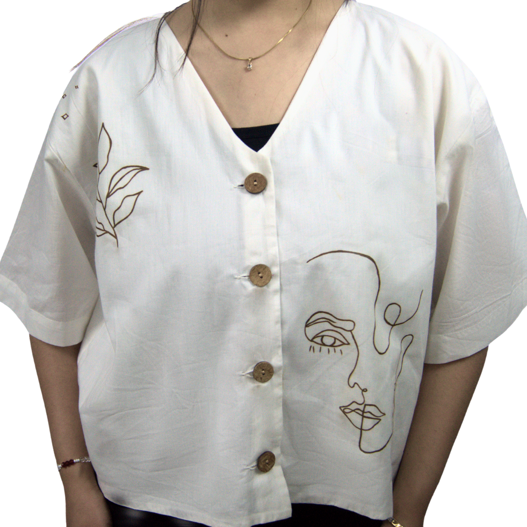 Cotton Button-Down Shirt –  with Hand Painting (Relaxed Fit)
