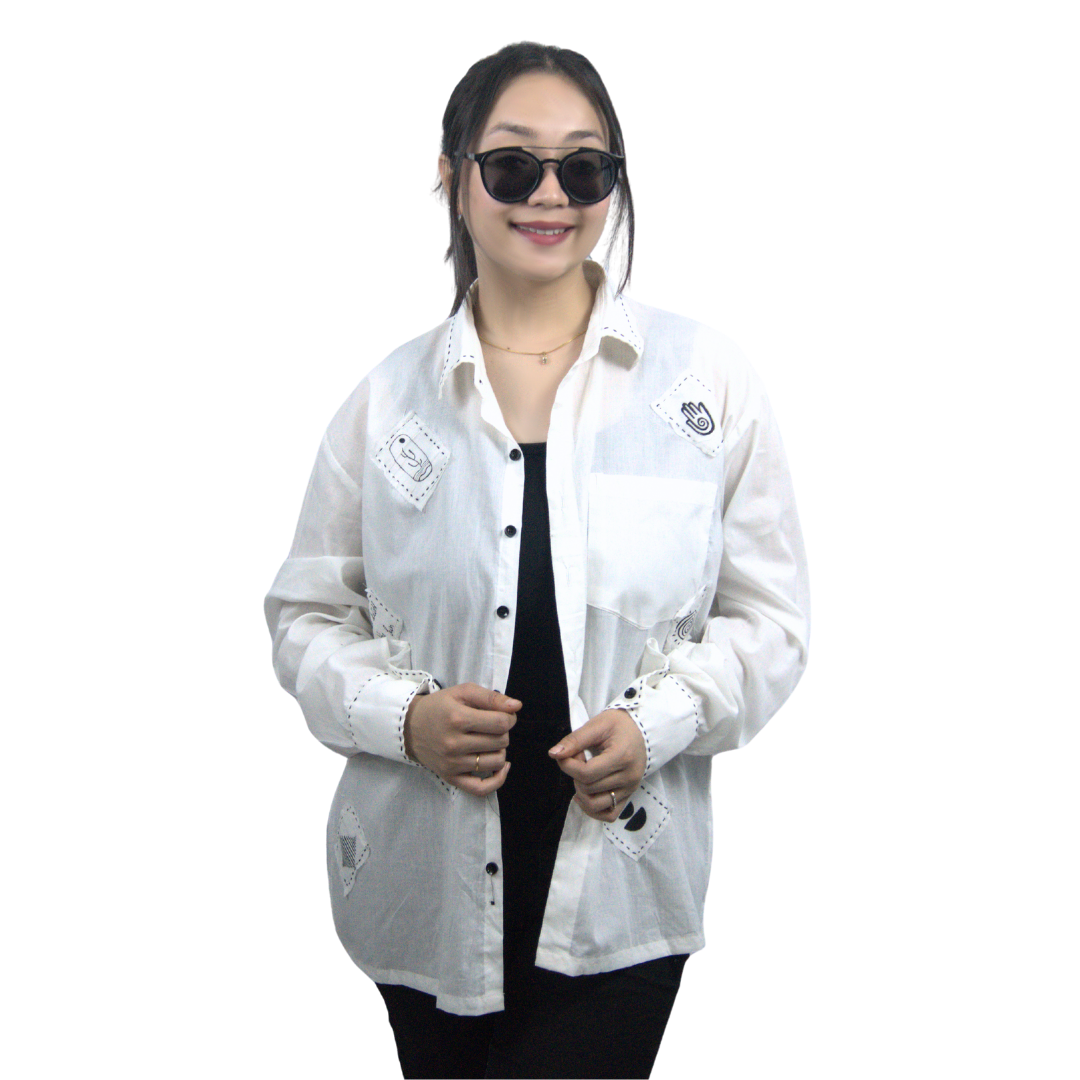 Hand-Painted Patchwork Cotton Shirt