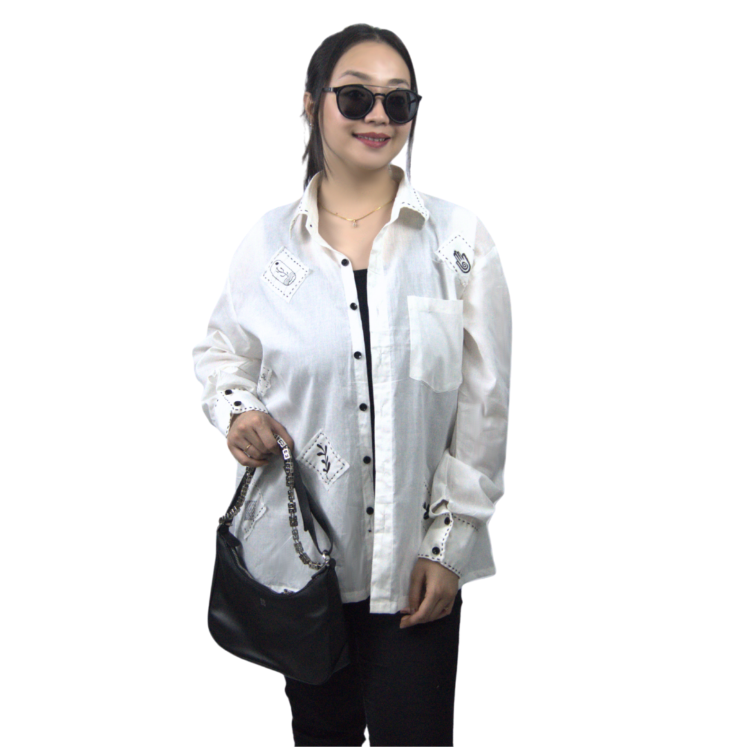 Hand-Painted Patchwork Cotton Shirt
