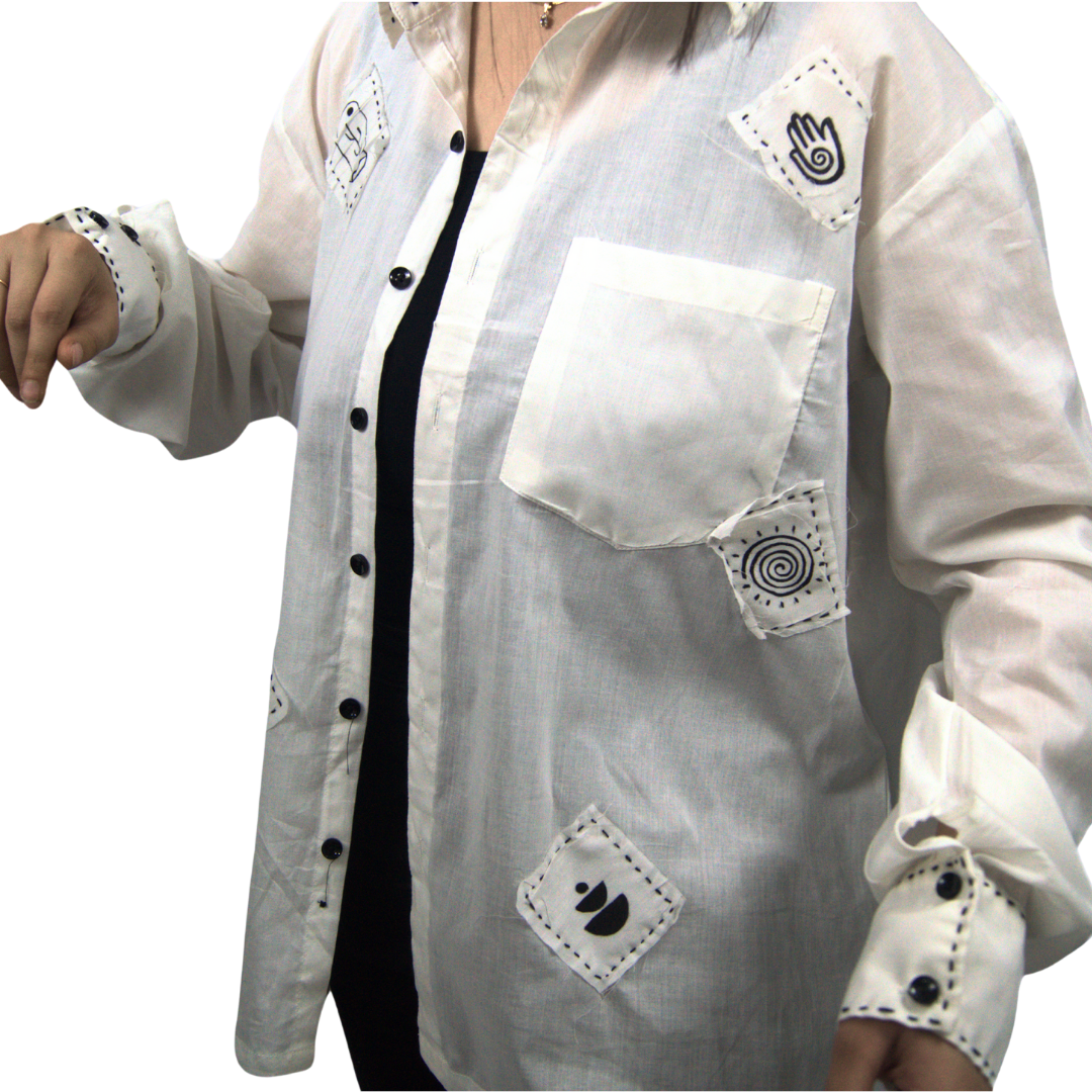 Hand-Painted Patchwork Cotton Shirt