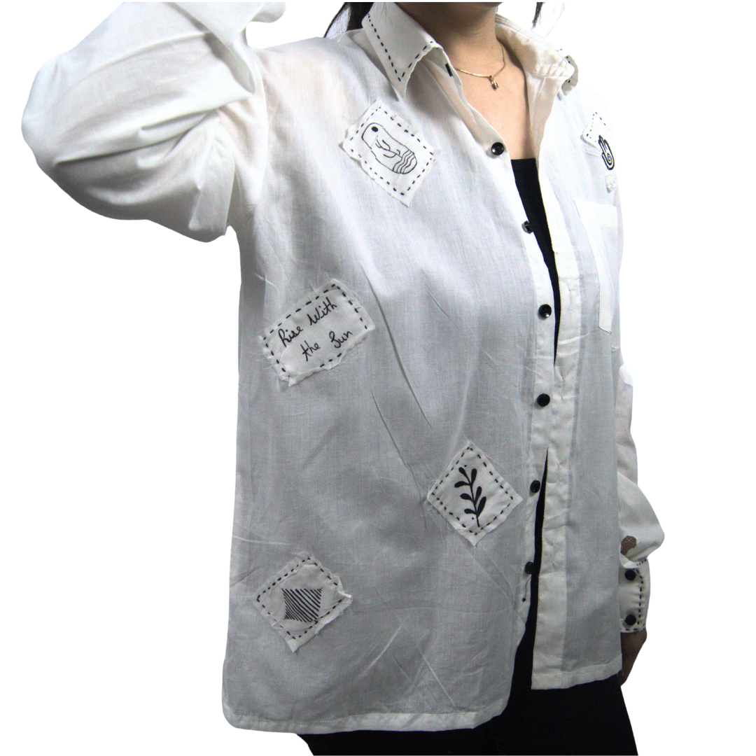 Hand-Painted Patchwork Cotton Shirt