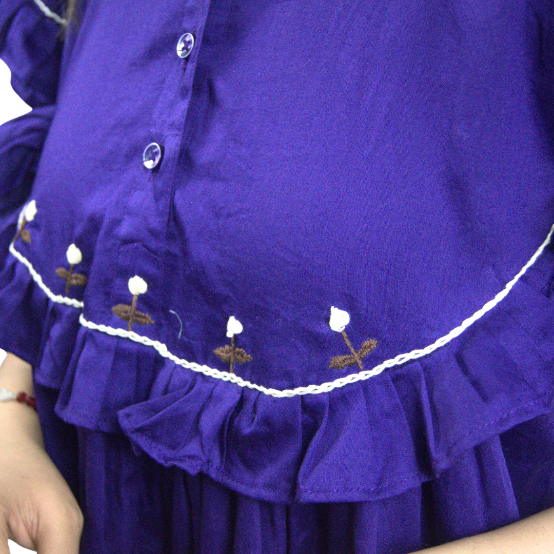 Embroidered Ruffle Short Loose Fit Dress