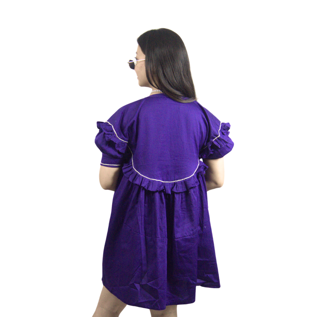 Embroidered Ruffle Short Loose Fit Dress