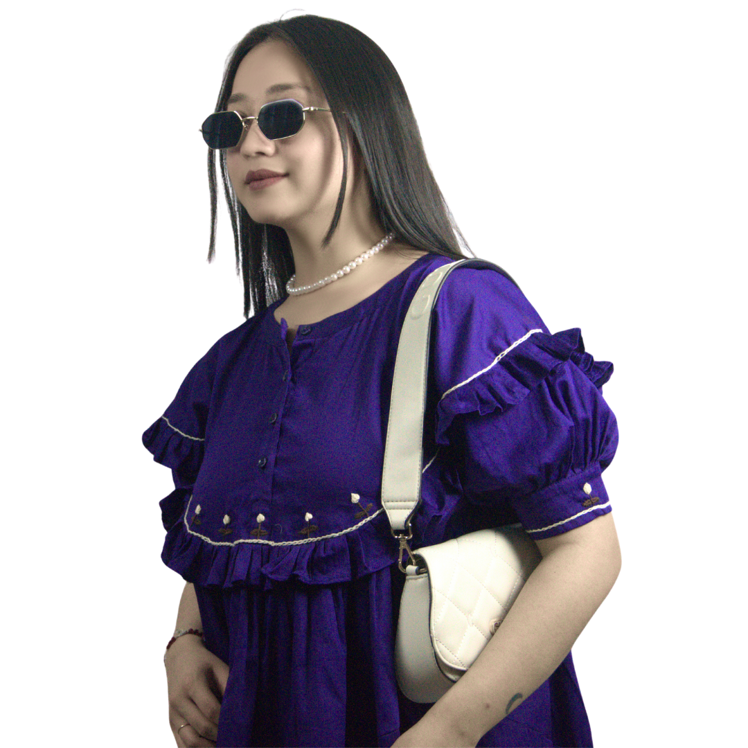 Embroidered Ruffle Short Loose Fit Dress