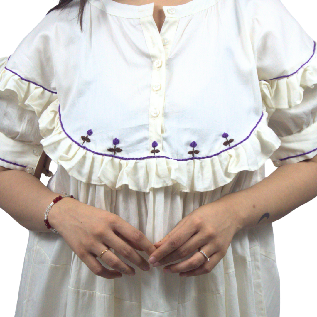 Embroidered Ruffle Short Loose Fit Dress